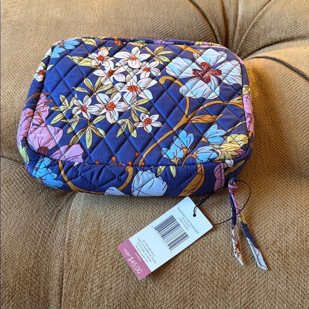 Vera Bradley Cord Organizer Coffee Garden Blue and Purple Floral Travel NEW - Picture 2 of 4
